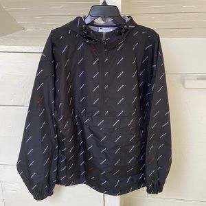 Champion mens large lightweight athletic packable jacket all over logo print.